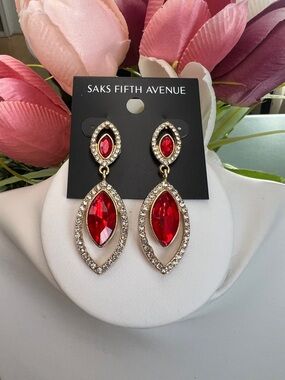 Saks Fifth Avenue Ruby Red Tear Drop Earrings